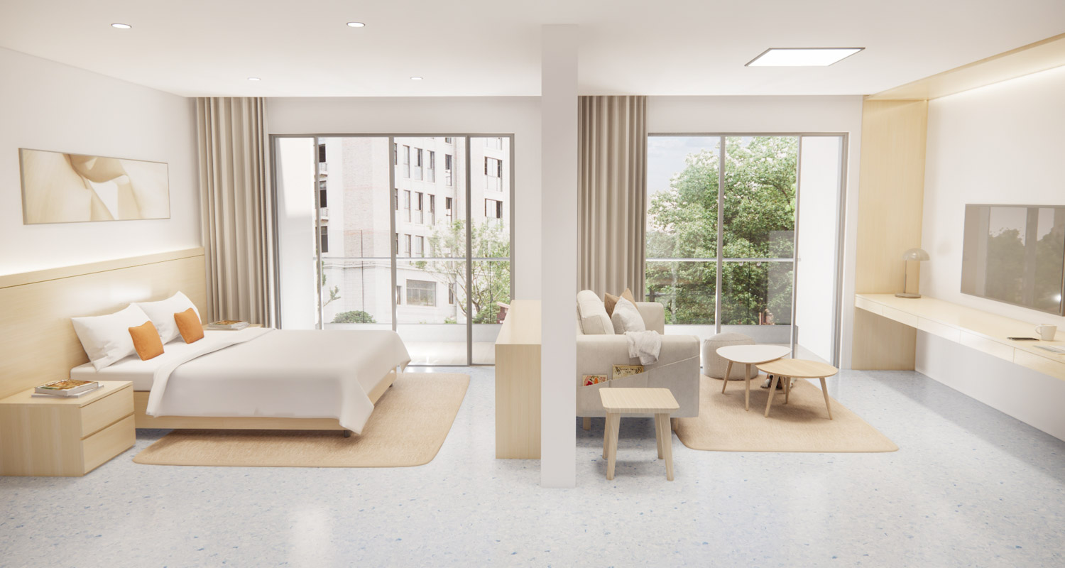 Suelos de PVC homogéneos de grado hospitalario MedGuard para residencias de ancianos